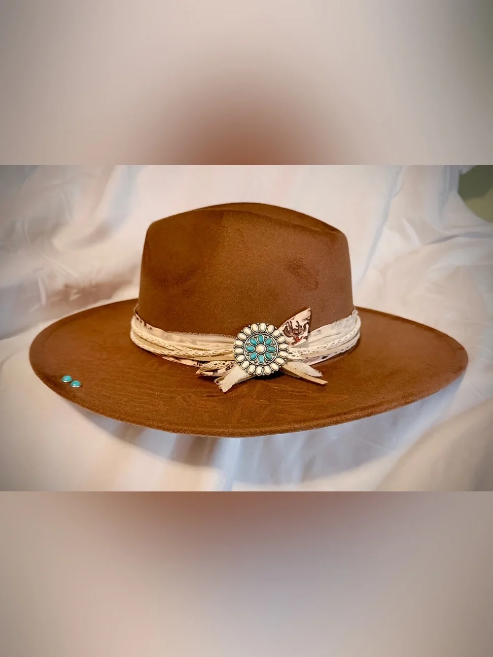 Brown Women's Felt Western Hat with Turquoise Accents